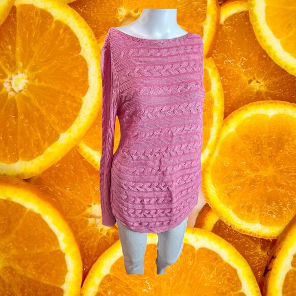 Lauren by Ralph Lauren Women's Pink Cable-Knit Boat-Neck Sweater Size M‎ - Picture 3 of 9